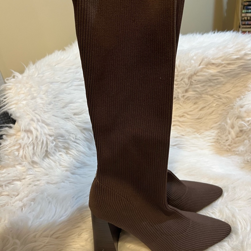 Brown Heeled Boots with Chunky Block Heel